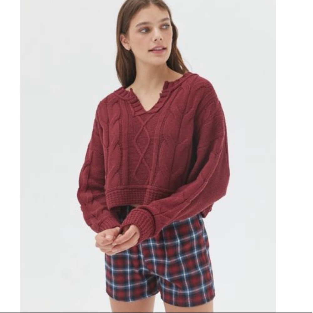 uo hazel notch neck cable knit sweater